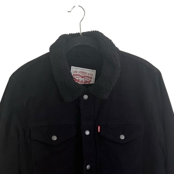 Levi’s Black Corduroy Sherpa Lined Trucker Jacket Large LM8RC530 - Picture 3 of 12